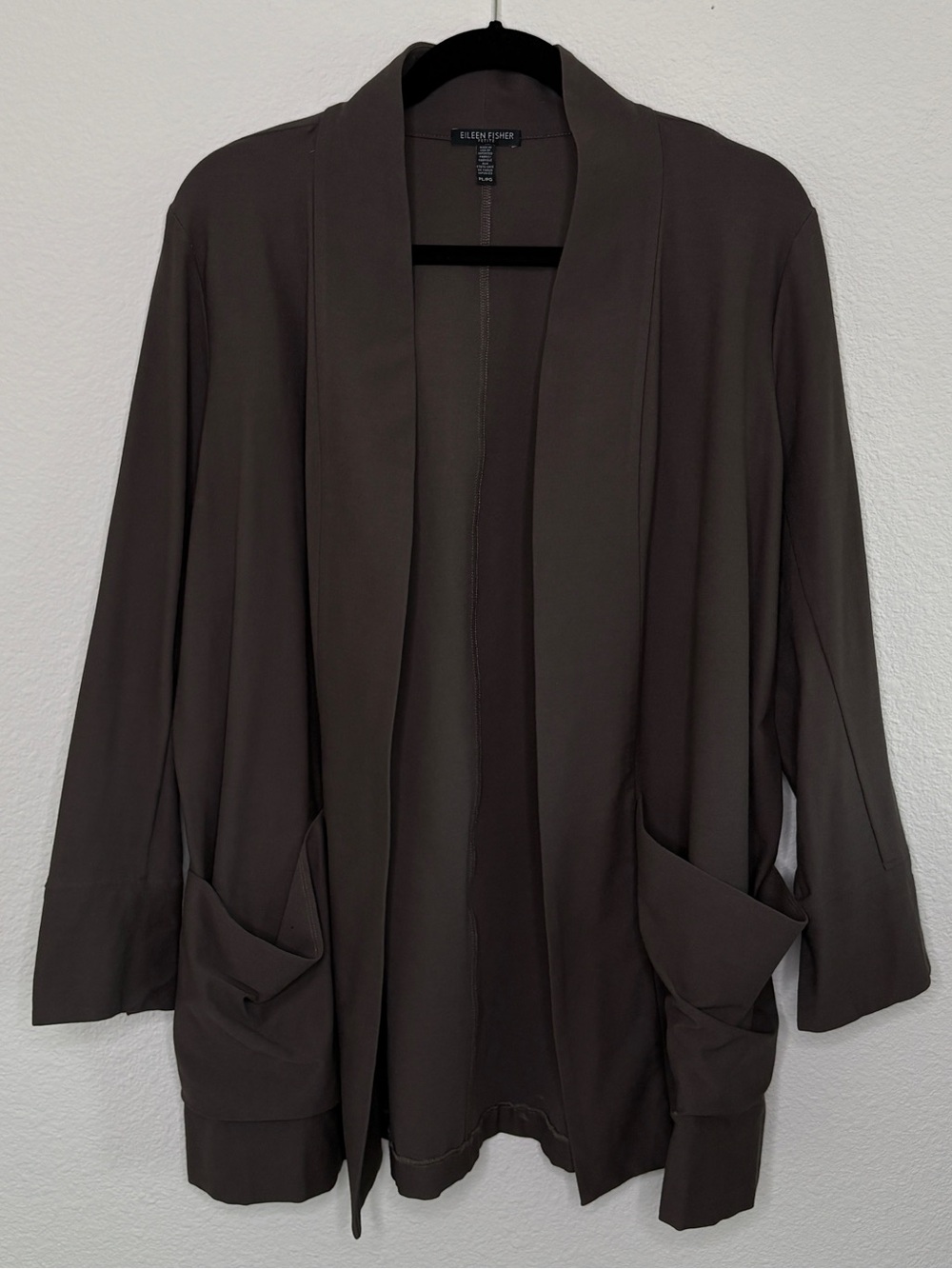 Eileen Fisher Blazer Women's Petite Large Gray Stretch Crepe Open Front Jacket